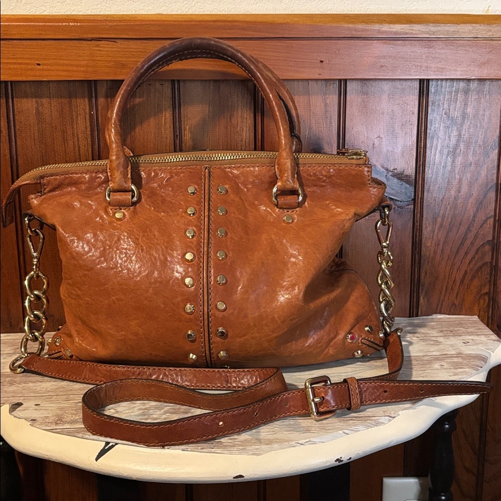 Michael Kors Brown Leather Studded Shoulder Bag